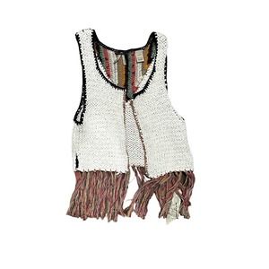 Gimmicks By BKE Crochet Boho Western Vest With Fringe Womens M NWT